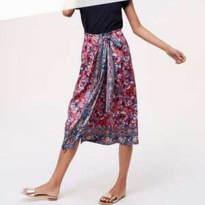 LOFT Red and Blue Floral Wrap Skirt